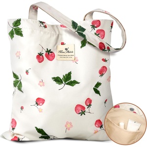 image:imageMiss Adola Aesthetic Tote Bag for Women  Reusable Shoulder Bag with Buckle Fabric Bag for Gym Travel WorkStrawberry Floral