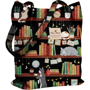 image:imageMiss Adola Corduroy Tote Bag for Women  Reusable Totes with Pocket amp Buckle Cute Aesthetic Shoulder Bag for Work TravelCat Bookshelf