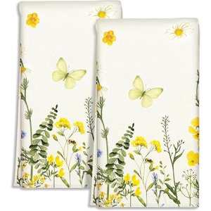 image:imageMiss Adola Cute Kitchen Towels Set of 2  Dish Towels 18 x 26 Inch Microfiber Tea Towel for Home Decorative Black Cat Flower Spring Farmhouse Soft Reusable amp Absorbent Aesthetic Vintage DesignButterfly Flower