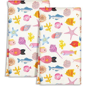image:imageMiss Adola Cute Kitchen Towels Set of 2  Dish Towels 18 x 26 Inch Microfiber Tea Towel for Home Decorative Black Cat Flower Spring Farmhouse Soft Reusable amp Absorbent Aesthetic Vintage DesignFish