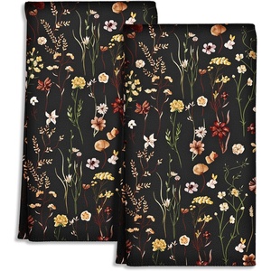 image:imageMiss Adola Cute Kitchen Towels Set of 2  Dish Towels 18 x 26 Inch Microfiber Tea Towel for Home Decorative Black Cat Flower Spring Farmhouse Soft Reusable amp Absorbent Aesthetic Vintage DesignBlack Flower