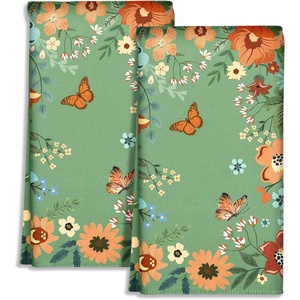 image:imageMiss Adola Cute Kitchen Towels Set of 2  Dish Towels 18 x 26 Inch Microfiber Tea Towel for Home Decorative Black Cat Flower Spring Farmhouse Soft Reusable amp Absorbent Aesthetic Vintage DesignGreen Flower