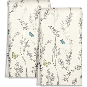 image:imageMiss Adola Cute Kitchen Towels Set of 2  Dish Towels 18 x 26 Inch Microfiber Tea Towel for Home Decorative Black Cat Flower Spring Farmhouse Soft Reusable amp Absorbent Aesthetic Vintage DesignWhite Flower