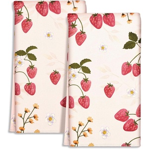 image:imageMiss Adola Cute Kitchen Towels Set of 2  Dish Towels 18 x 26 Inch Microfiber Tea Towel for Home Decorative Black Cat Flower Spring Farmhouse Soft Reusable amp Absorbent Aesthetic Vintage DesignStrawberry