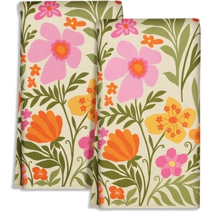 image:imageMiss Adola Cute Kitchen Towels Set of 2  Dish Towels 18 x 26 Inch Microfiber Tea Towel for Home Decorative Black Cat Flower Spring Farmhouse Soft Reusable amp Absorbent Aesthetic Vintage DesignFlower Plant