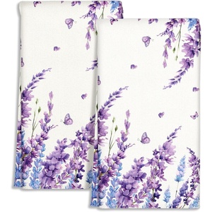 image:imageMiss Adola Cute Kitchen Towels Set of 2  Dish Towels 18 x 26 Inch Microfiber Tea Towel for Home Decorative Black Cat Flower Spring Farmhouse Soft Reusable amp Absorbent Aesthetic Vintage DesignPurple Flower