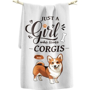 image:imageMiss Adola Dog Funny Kitchen Towels  15x28 Inch Decorative Waffle Microfiber Dish Cloths Cute Absorbent Reusable Hand Tea Towels with Hanging Loop Dachshund Gift for Dog LoversCorgi