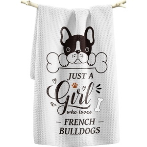 image:imageMiss Adola Dog Funny Kitchen Towels  15x28 Inch Decorative Waffle Microfiber Dish Cloths Cute Absorbent Reusable Hand Tea Towels with Hanging Loop Dachshund Gift for Dog LoversFrench Bulldog