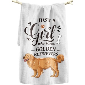 image:imageMiss Adola Dog Funny Kitchen Towels  15x28 Inch Decorative Waffle Microfiber Dish Cloths Cute Absorbent Reusable Hand Tea Towels with Hanging Loop Dachshund Gift for Dog LoversGolden Retriever