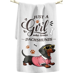 image:imageMiss Adola Dog Funny Kitchen Towels  15x28 Inch Decorative Waffle Microfiber Dish Cloths Cute Absorbent Reusable Hand Tea Towels with Hanging Loop Dachshund Gift for Dog LoversDachshund