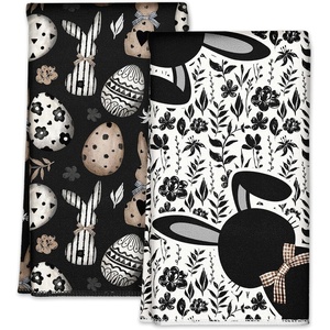 image:imageMiss Adola Easter Kitchen Towels  Happy Easter 18x26 Inch Microfiber Kitchen Dish Cloth 2pcs Decorative Absorbent Hand Towels with Hanging Loop for Gifting HousewarmingBlack Bunnies