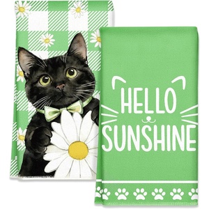 image:imageMiss Adola Easter Kitchen Towels  Happy Easter 18x26 Inch Microfiber Kitchen Dish Cloth 2pcs Decorative Absorbent Hand Towels with Hanging Loop for Gifting HousewarmingGreen Cat