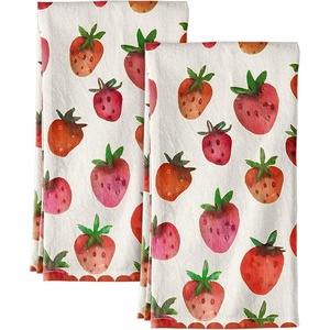 image:imageMiss Adola Flour Sack Kitchen Towels  Set of 2 Cotton Dish Towels with Hanging Loop Decorative 18x26 Inch Absorbent Cute Design for Housewarming Gifts Retro FloralStrawberry
