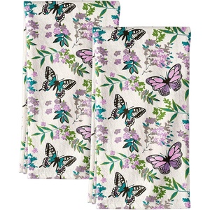 image:imageMiss Adola Flour Sack Kitchen Towels  Set of 2 Cotton Dish Towels with Hanging Loop Decorative 18x26 Inch Absorbent Cute Design for Housewarming Gifts Retro FloralButterfly