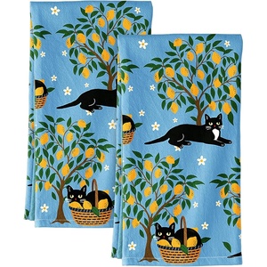 image:imageMiss Adola Flour Sack Kitchen Towels  Set of 2 Cotton Dish Towels with Hanging Loop Decorative 18x26 Inch Absorbent Cute Design for Housewarming Gifts Retro FloralLemon Grove Cat