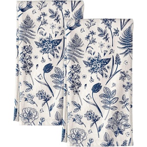 image:imageMiss Adola Flour Sack Kitchen Towels  Set of 2 Cotton Dish Towels with Hanging Loop Decorative 18x26 Inch Absorbent Cute Design for Housewarming Gifts Retro FloralBlue and White