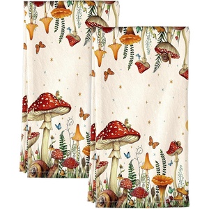 image:imageMiss Adola Flour Sack Kitchen Towels  Set of 2 Spring Dish Towels with Hanging Loop 18x26 Inch Absorbent Reusable Cotton Cloths for Cleaning Cute Design Home Decorative Housewarming Vintage FlowerMushroom Moon