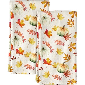 image:imageMiss Adola Flour Sack Kitchen Towels  Set of 2 Spring Dish Towels with Hanging Loop 18x26 Inch Absorbent Reusable Cotton Cloths for Cleaning Cute Design Home Decorative Housewarming Vintage FlowerPumpkin Leaf
