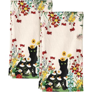 image:imageMiss Adola Flour Sack Kitchen Towels  Set of 2 Spring Dish Towels with Hanging Loop 18x26 Inch Absorbent Reusable Cotton Cloths for Cleaning Cute Design Home Decorative Housewarming Vintage FlowerFlower Cats