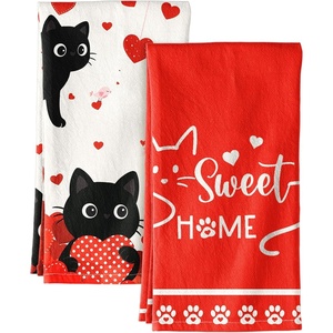 image:imageMiss Adola Flour Sack Kitchen Towels  Set of 2 Spring Dish Towels with Hanging Loop 18x26 Inch Absorbent Reusable Cotton Cloths for Cleaning Cute Design Home Decorative Housewarming Vintage FlowerLove Cat