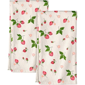 image:imageMiss Adola Flour Sack Kitchen Towels  Set of 2 Spring Dish Towels with Hanging Loop 18x26 Inch Absorbent Reusable Cotton Cloths for Cleaning Cute Design Home Decorative Housewarming Vintage FlowerColor Strawberry