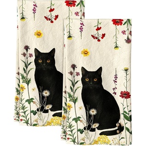 image:imageMiss Adola Flour Sack Kitchen Towels Set of 218x26 Cotton Dish Towels with Hanging Loop Reusable Tea Towel for Cleaning Spring Absorbent Dishcloths Cute Home Decor Housewarming Lemon BirdsCat in Flower