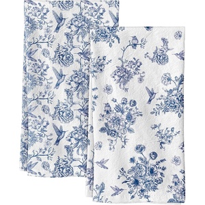 image:imageMiss Adola Flour Sack Tea Towels  Set of 2 Chinoiserie Dish Towels with Hanging Loop 18x26 Inch Lightweight Cotton Kitchen Towels Lint Free Quick Dry Hand Towels Blue and White Decor HydrangeaBird