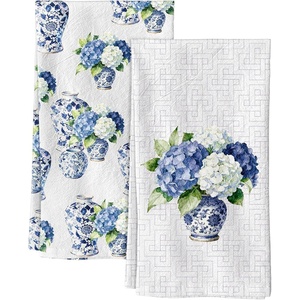 image:imageMiss Adola Flour Sack Tea Towels  Set of 2 Chinoiserie Dish Towels with Hanging Loop 18x26 Inch Lightweight Cotton Kitchen Towels Lint Free Quick Dry Hand Towels Blue and White Decor HydrangeaHydrangea