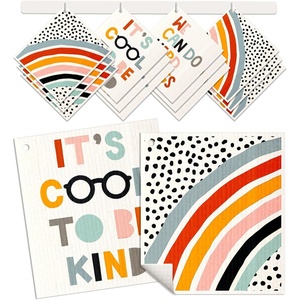 image:imageMiss Adola Kitchen Reusable Swedish Dishcloths  12 Pack Absorbent Fast Drying Cute Pattern Decorate Washable Towels RainbowRainbow Word