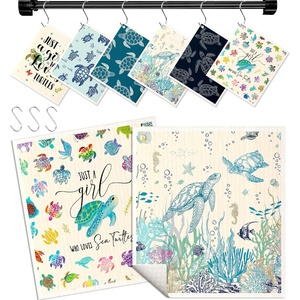 image:imageMiss Adola Kitchen Swedish Dishcloths with Hooks  6 Pack Reusable Dish Cloths for Washing Dishes Fast Drying Cute Fun Swedish Dish Towels Washable Cleaning Sponge Brown CoffeeCute Turtle