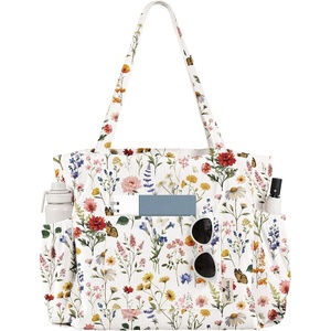 image:imageMiss Adola Large Corduroy Tote Bag for Women  Cute Shoulder Reusable Bags with Zipper MultiPocket for SchoolVintage Flower