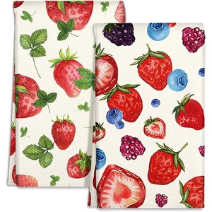 image:imageMiss Adola Microfiber Kitchen Towels  Set of 2 Dish Towels for Kitchen 18 x 26 Inch Home Decoration Red Flower Grass Cute Spring Hand Towels Soft amp Absorbent Aesthetic DesignLeaf Strawberry