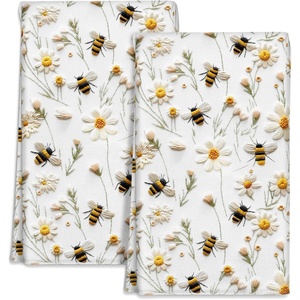 image:imageMiss Adola Microfiber Kitchen Towels  Set of 2 Dish Towels for Kitchen 18 x 26 Inch Home Decoration Red Flower Grass Cute Spring Hand Towels Soft amp Absorbent Aesthetic DesignWhite Flower Bee