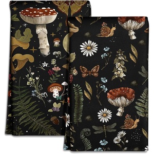 image:imageMiss Adola Microfiber Kitchen Towels  Set of 2 Dish Towels for Kitchen 18 x 26 Inch Home Decoration Red Flower Grass Cute Spring Hand Towels Soft amp Absorbent Aesthetic DesignBlack Mushroom