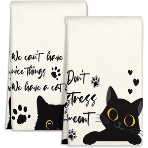 image:imageMiss Adola Microfiber Kitchen Towels  Set of 2 Dish Towels for Kitchen 18 x 26 Inch Home Decoration Red Flower Grass Cute Spring Hand Towels Soft amp Absorbent Aesthetic DesignBlack Cat