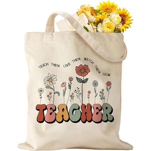 image:imageMiss Adola Teacher Tote Bag  Aesthetic Cute Women Canvas Tote Bag Teacher Appreciation Resuable Shoulder Bag for DailyTeacher Flowers