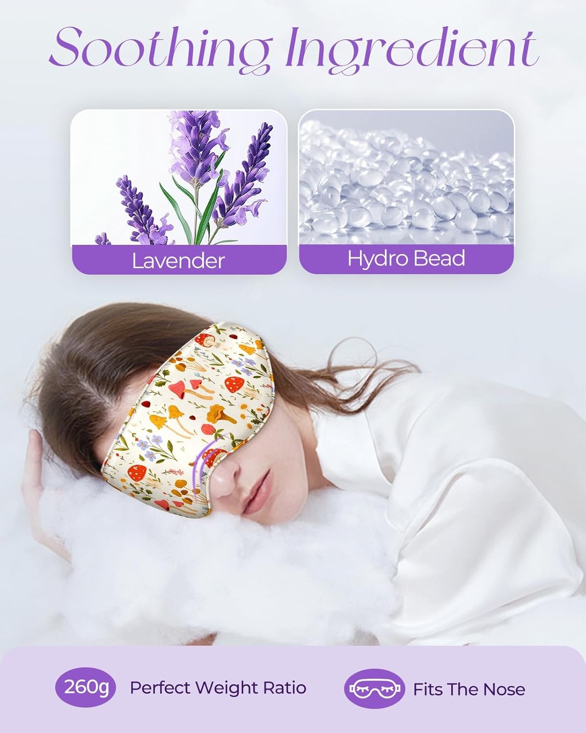 image:imageMiss Adola Cute Silk Weighted Eye Mask Sleep Mask for Women Wife Mom for Sleeping Heat and Cold Lavender Mulberry Silk Eye Mask for Dry Eyes Ajustable with Drawstring Bag Blue FlowerPlant
