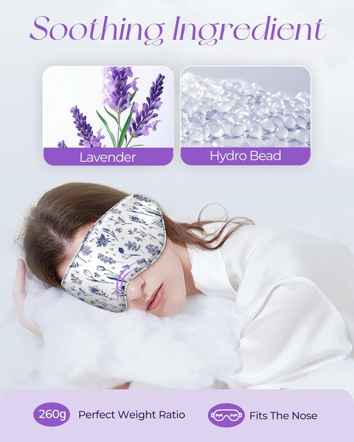 image:imageMiss Adola Cute Silk Weighted Eye Mask Sleep Mask for Women Wife Mom for Sleeping Heat and Cold Lavender Mulberry Silk Eye Mask for Dry Eyes Ajustable with Drawstring Bag Blue FlowerLine Flower
