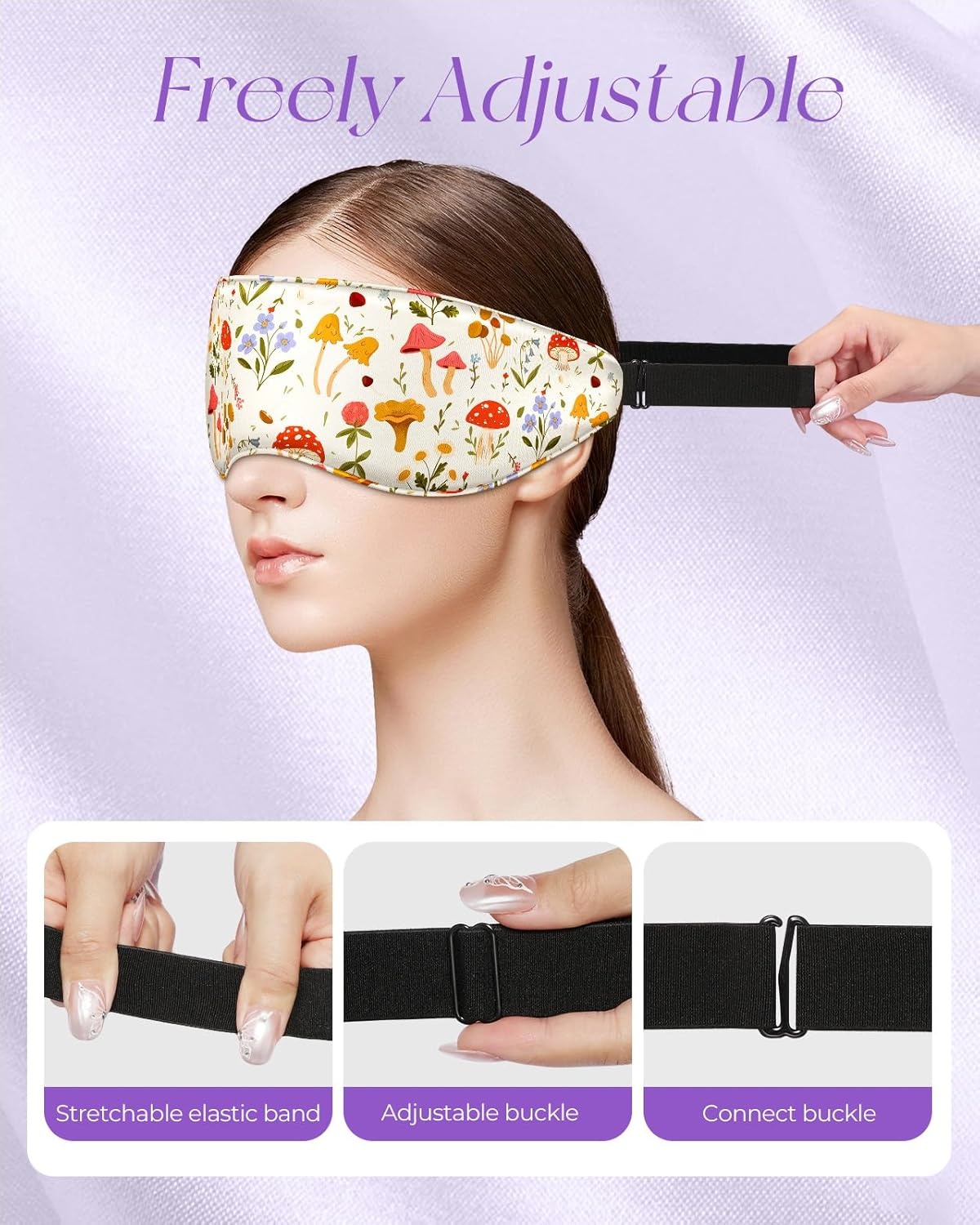 image:imageMiss Adola Cute Silk Weighted Eye Mask Sleep Mask for Women Wife Mom for Sleeping Heat and Cold Lavender Mulberry Silk Eye Mask for Dry Eyes Ajustable with Drawstring Bag Blue FlowerPlant