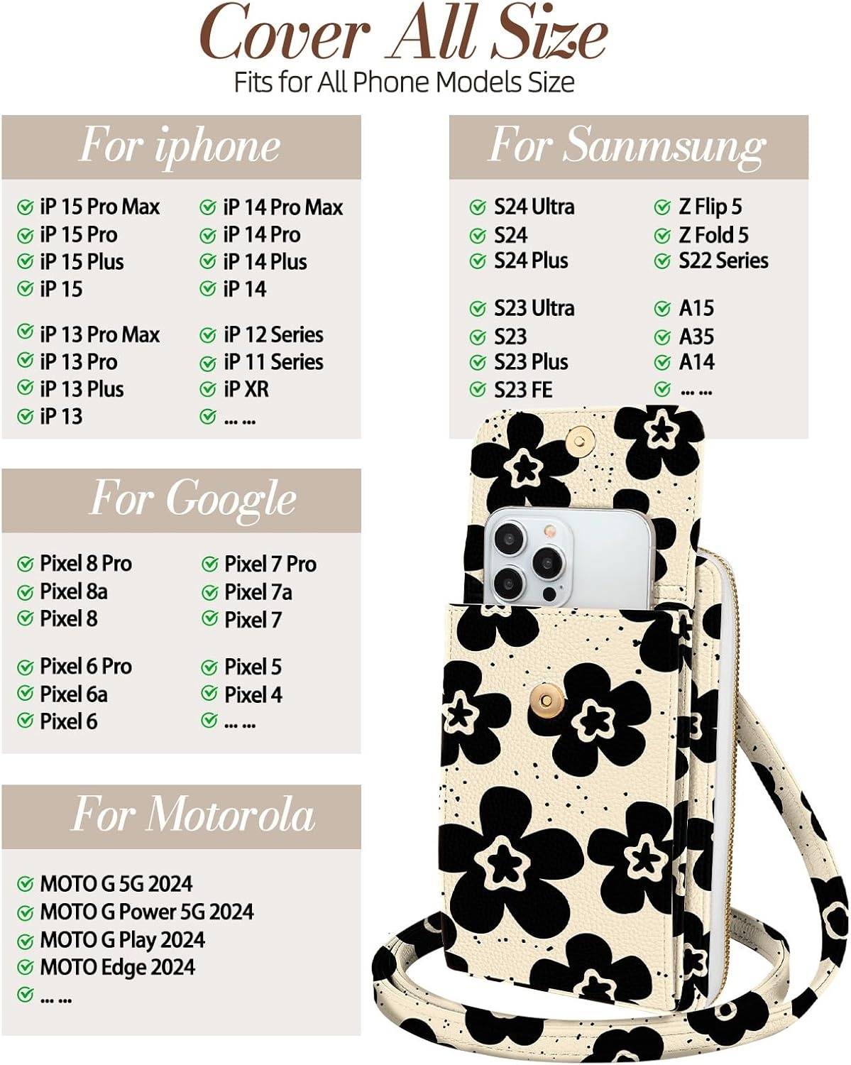 image:imageMiss Adola Cute Small Crossbody Purse Cell Phone Bags for Women Leather Cellphone Wallet Purse with Shoulder StrapBlack Flower