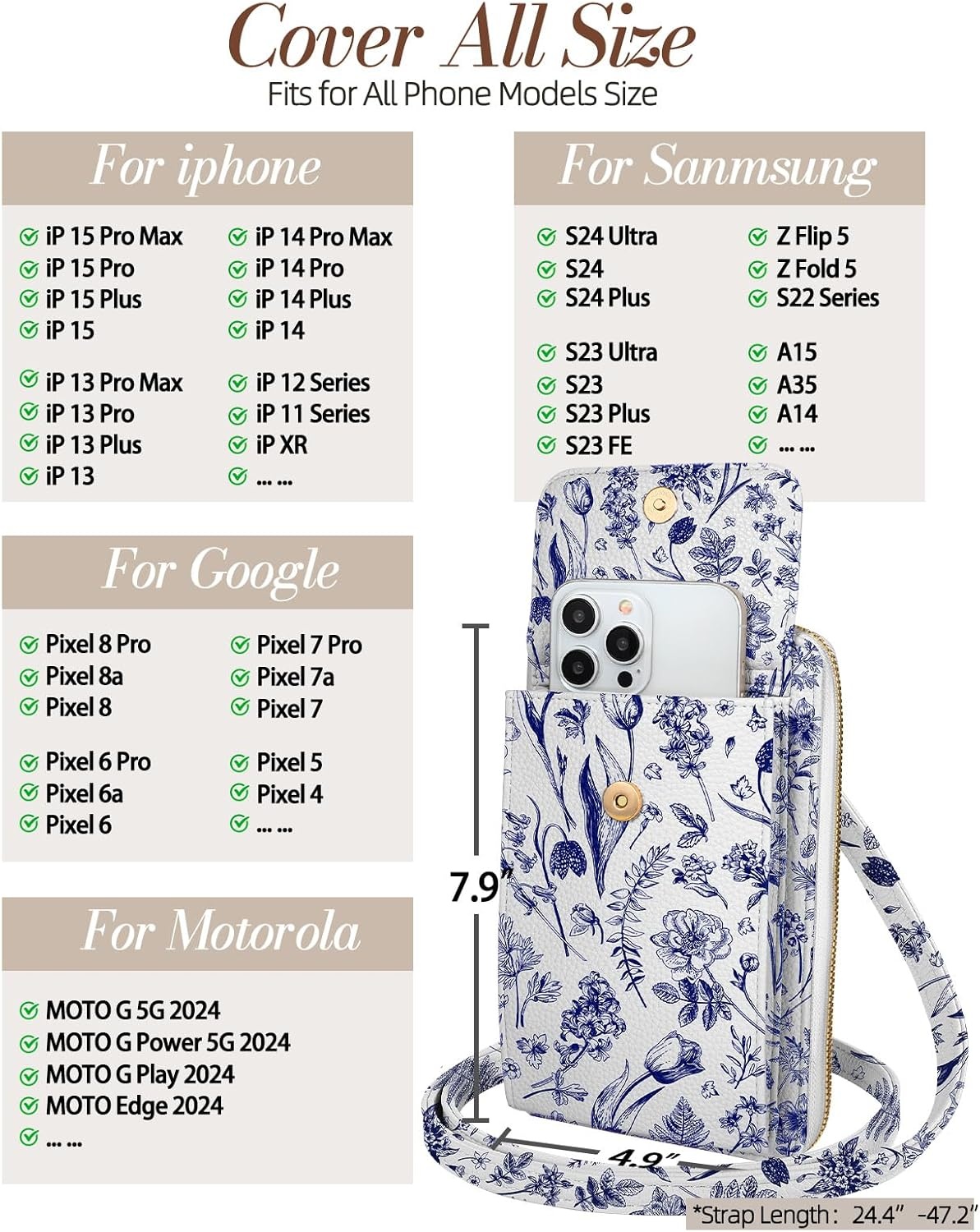 image:imageMiss Adola Cute Small Crossbody Purse Cell Phone Bags for Women Leather Cellphone Wallet Purse with Shoulder StrapBlue Flower