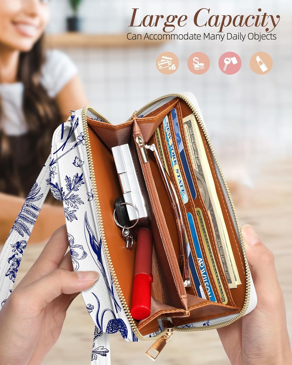 image:imageMiss Adola Cute Small Crossbody Purse Cell Phone Bags for Women Leather Cellphone Wallet Purse with Shoulder StrapBlue Flower