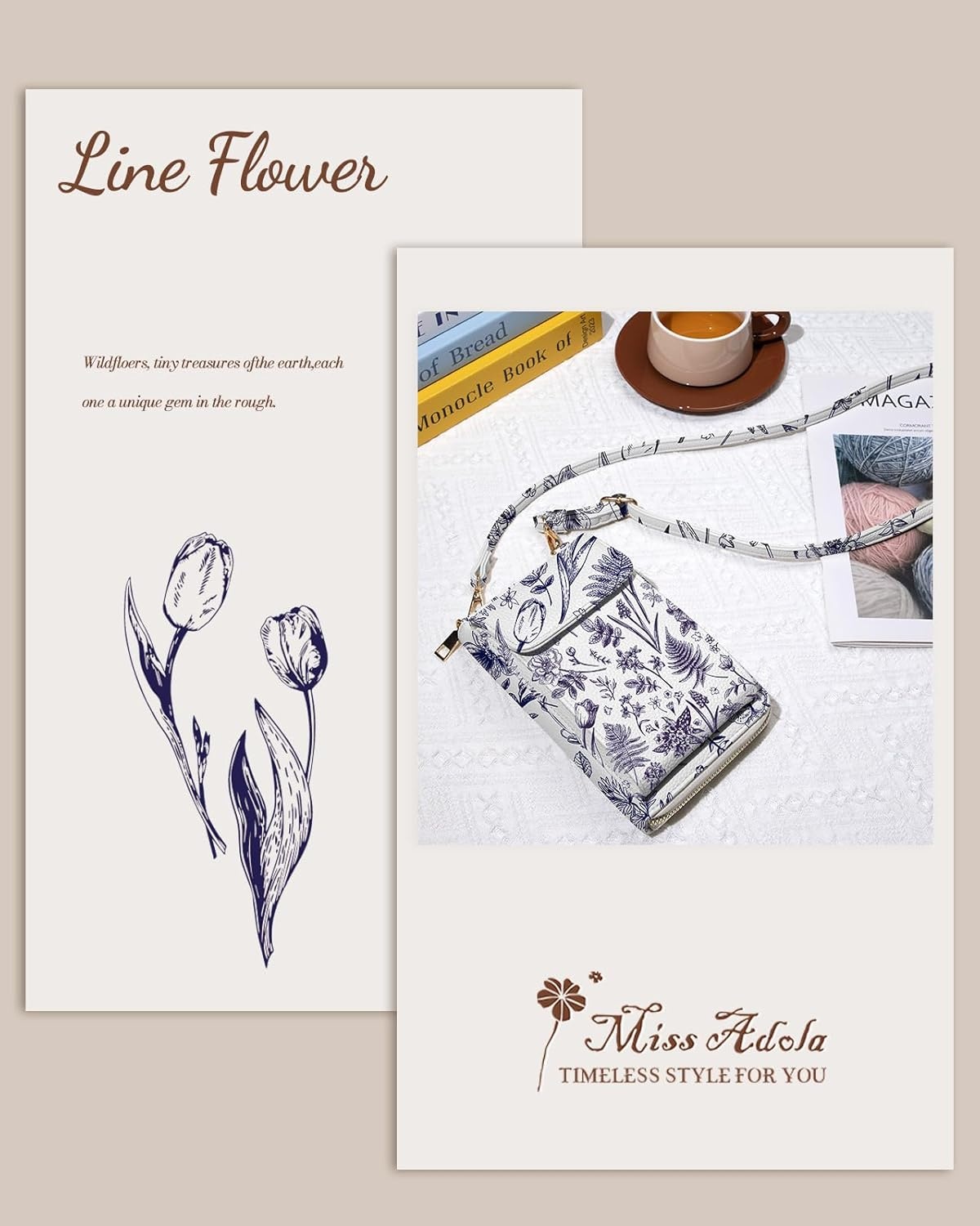 image:imageMiss Adola Cute Small Crossbody Purse Cell Phone Bags for Women Leather Cellphone Wallet Purse with Shoulder StrapBlue Flower