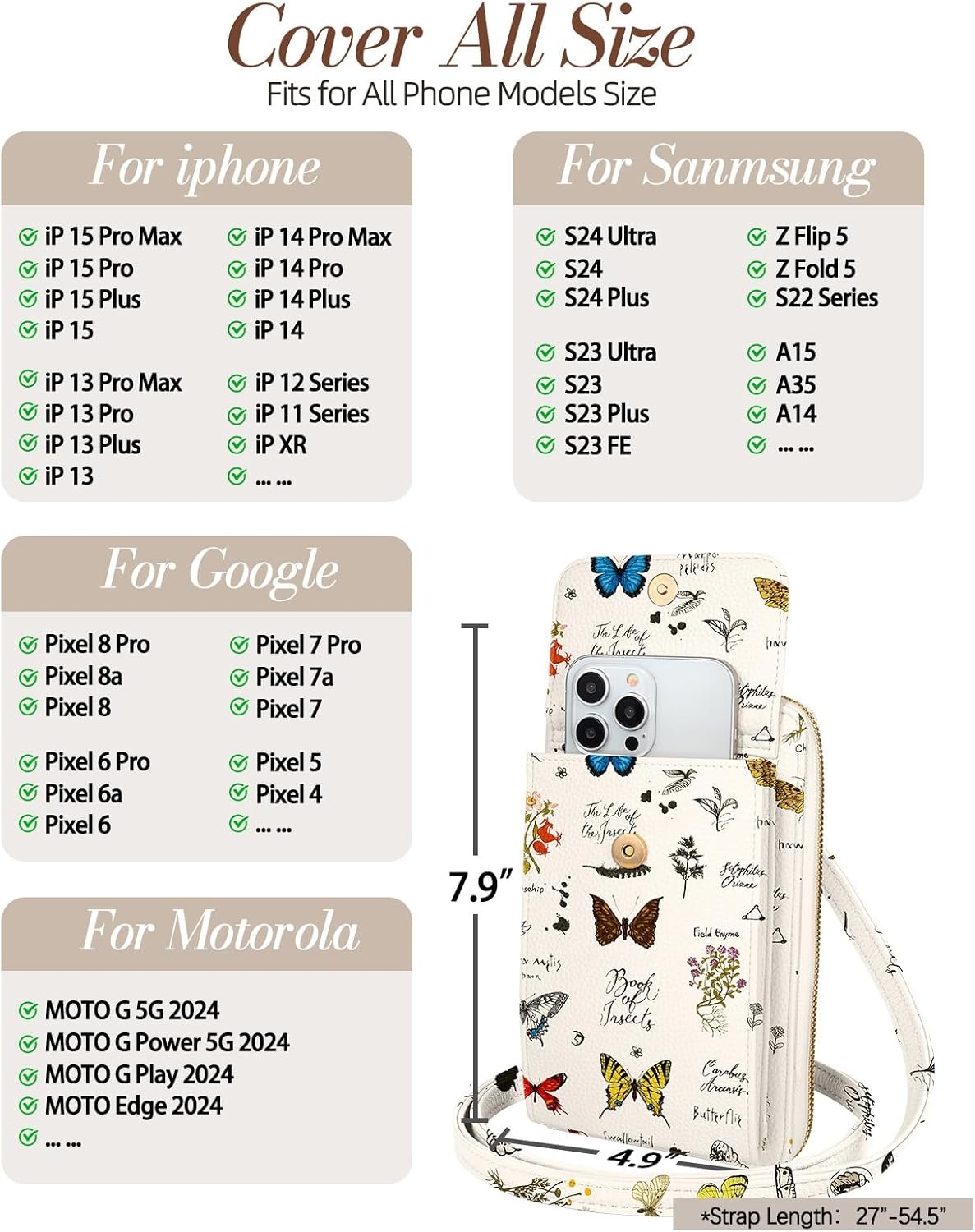 image:imageMiss Adola Cute Small Crossbody Purse Cell Phone Bags for Women Leather Cellphone Wallet Purse with Shoulder StrapButterfly