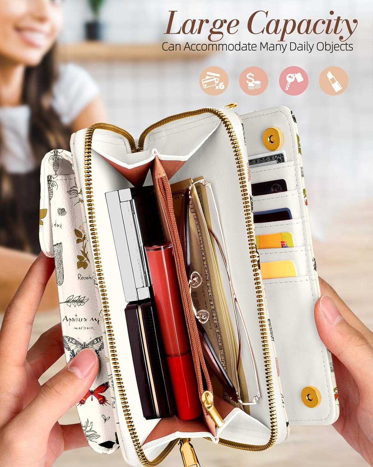image:imageMiss Adola Cute Small Crossbody Purse Cell Phone Bags for Women Leather Cellphone Wallet Purse with Shoulder StrapButterfly
