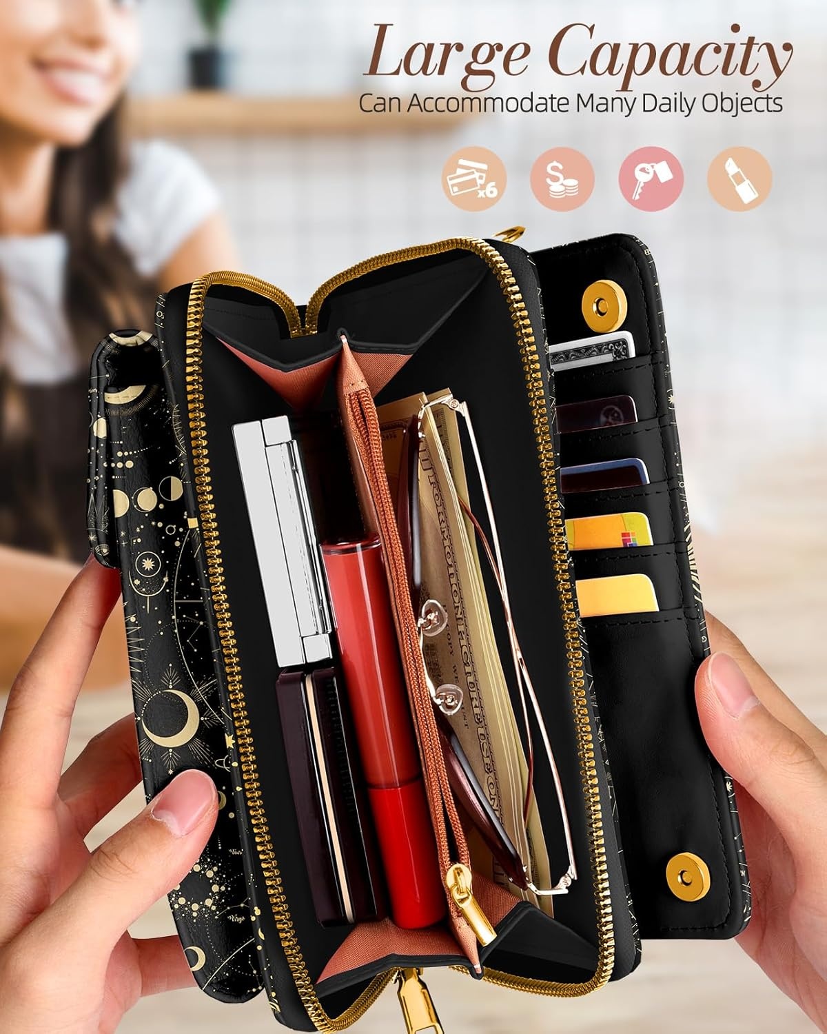 image:imageMiss Adola Cute Small Crossbody Purse Cell Phone Bags for Women Leather Cellphone Wallet Purse with Shoulder StrapConstellation