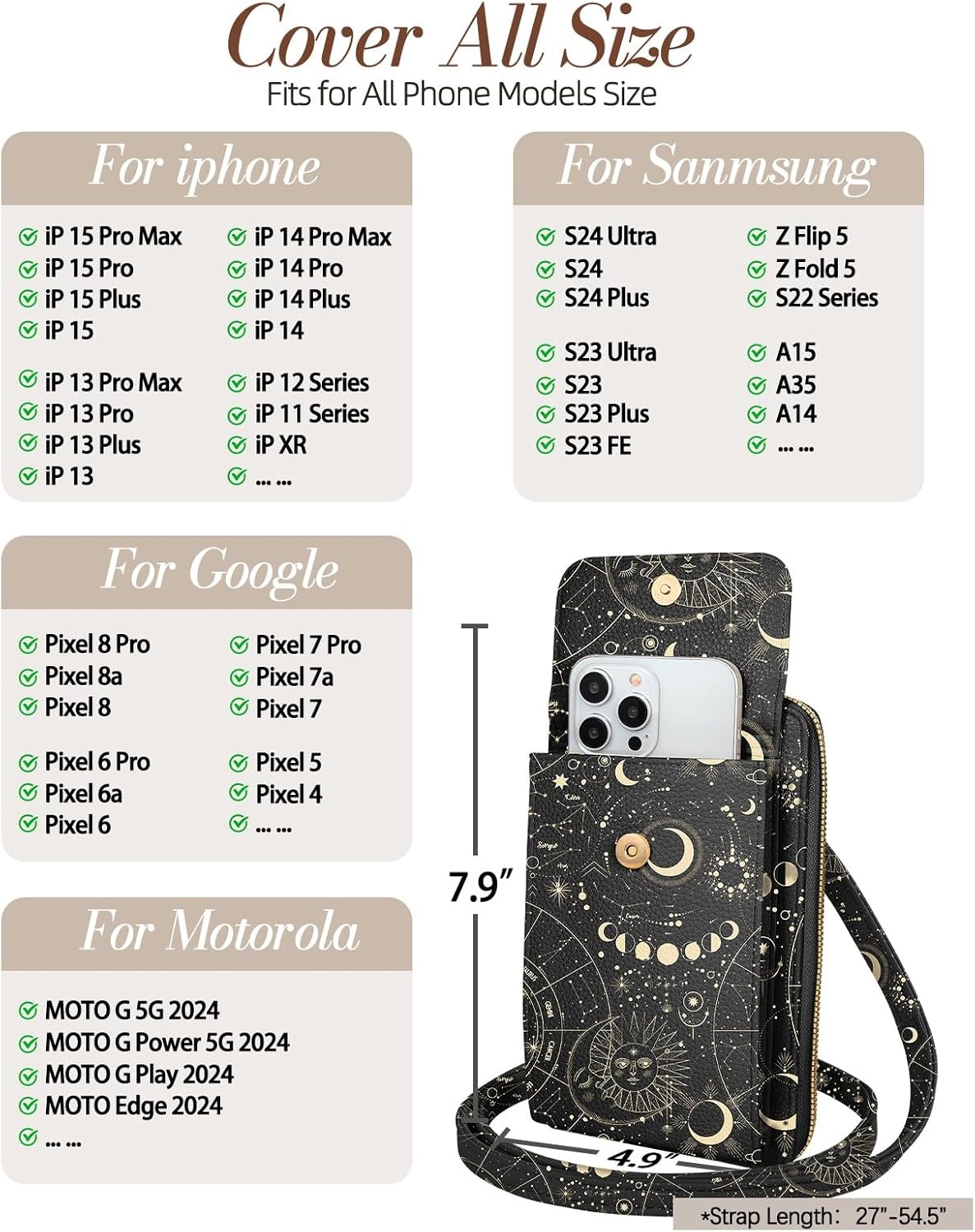 image:imageMiss Adola Cute Small Crossbody Purse Cell Phone Bags for Women Leather Cellphone Wallet Purse with Shoulder StrapConstellation