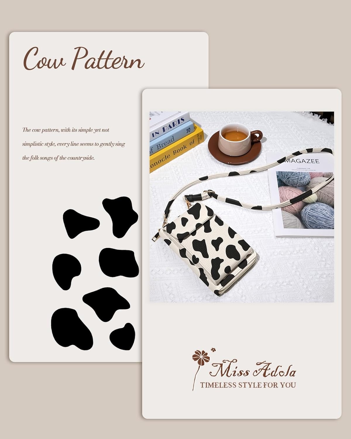 image:imageMiss Adola Cute Small Crossbody Purse Cell Phone Bags for Women Leather Cellphone Wallet Purse with Shoulder StrapCow Print