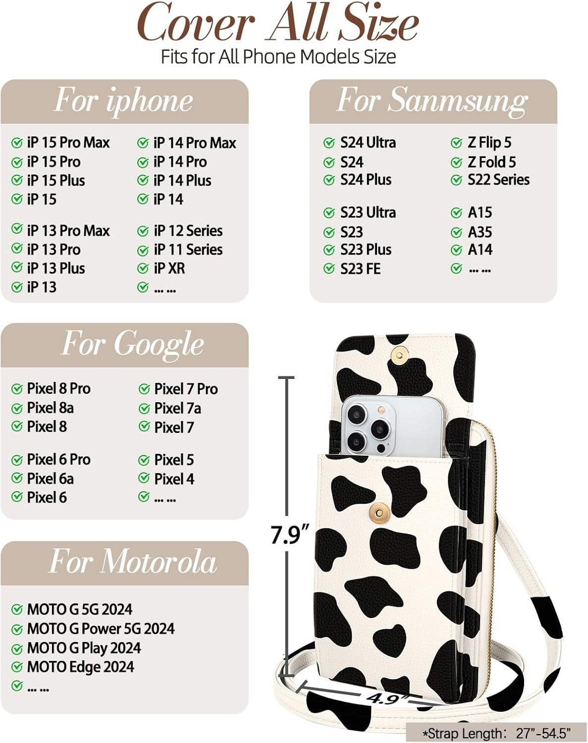 image:imageMiss Adola Cute Small Crossbody Purse Cell Phone Bags for Women Leather Cellphone Wallet Purse with Shoulder StrapCow Print