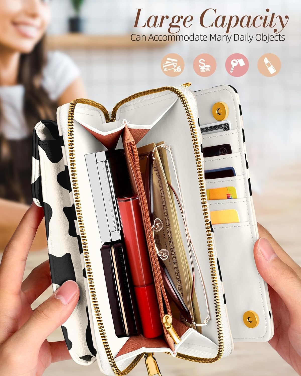 image:imageMiss Adola Cute Small Crossbody Purse Cell Phone Bags for Women Leather Cellphone Wallet Purse with Shoulder StrapCow Print